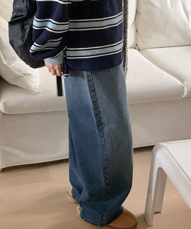 【起毛】パキッドワイドデニムパンツ DEEP DENIM