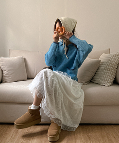 달콤 레이스 빈티지 프릴 캉캉 모리걸 롱 스커트 화이트