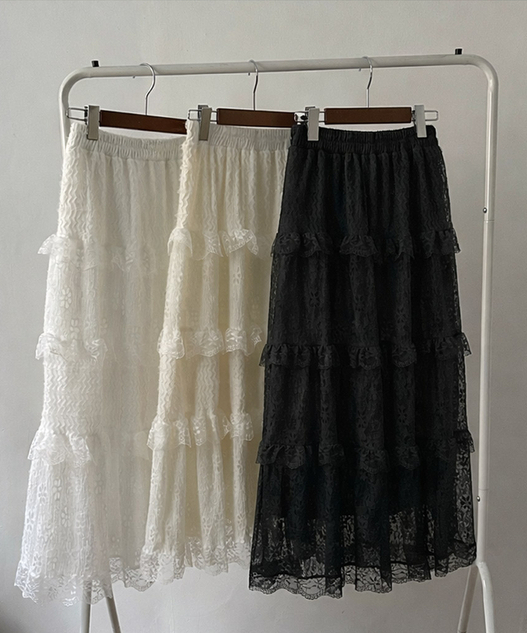 달콤 레이스 빈티지 프릴 캉캉 모리걸 롱 스커트