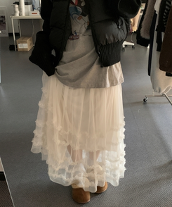 レースシースルーティアードスカート IVORY