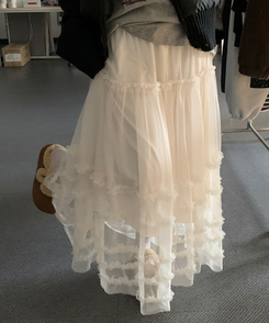 レースシースルーティアードスカート IVORY