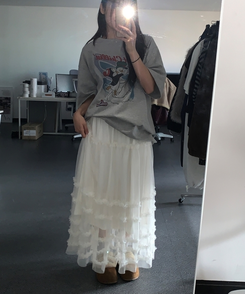 レースシースルーティアードスカート IVORY