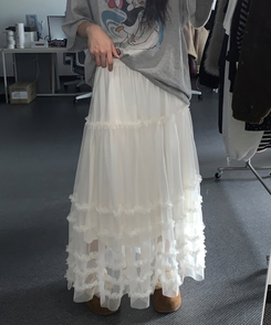 レースシースルーティアードスカート IVORY