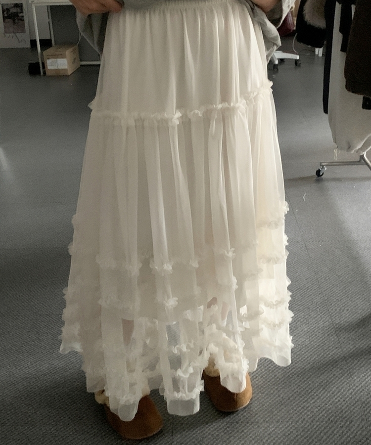 レースシースルーティアードスカート IVORY
