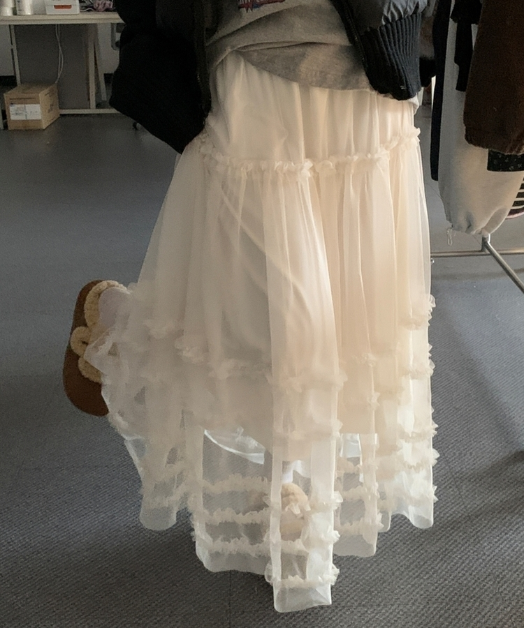 レースシースルーティアードスカート IVORY