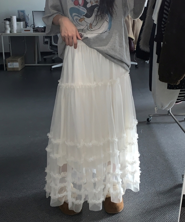 レースシースルーティアードスカート IVORY