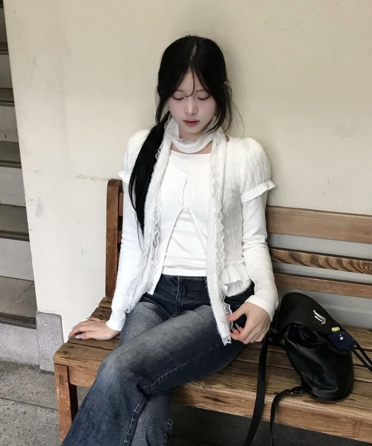 【SET】ナチュラルレーストップス＋ストール IVORY