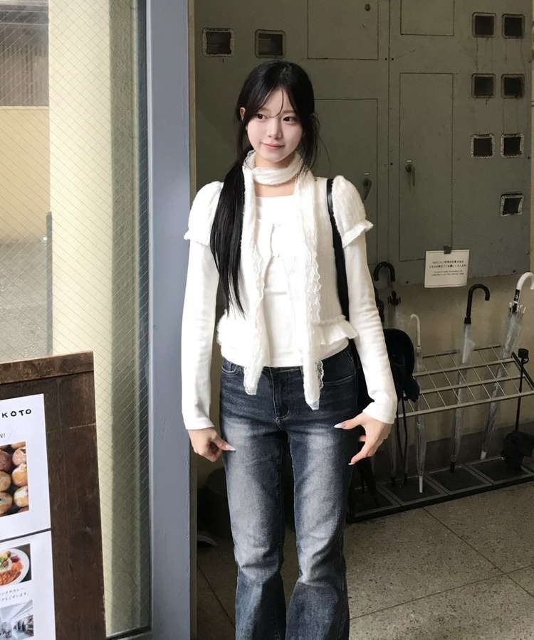 【SET】ナチュラルレーストップス＋ストール IVORY