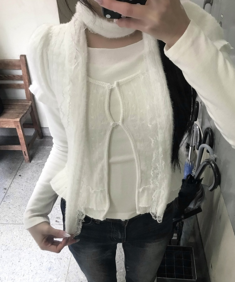 【SET】ナチュラルレーストップス＋ストール IVORY