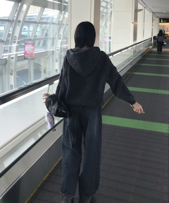 꽈배기 후드 니트 집업 먹색