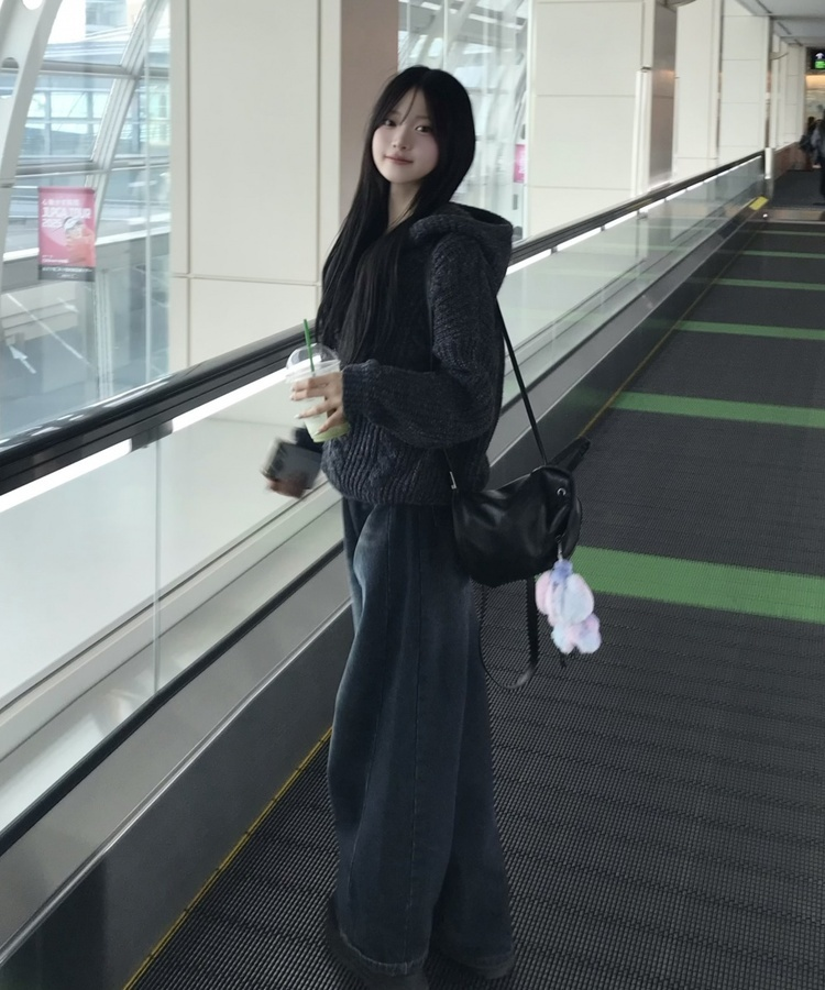 꽈배기 후드 니트 집업 먹색