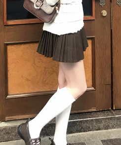 벨트 주름 미니 스커트 브라운