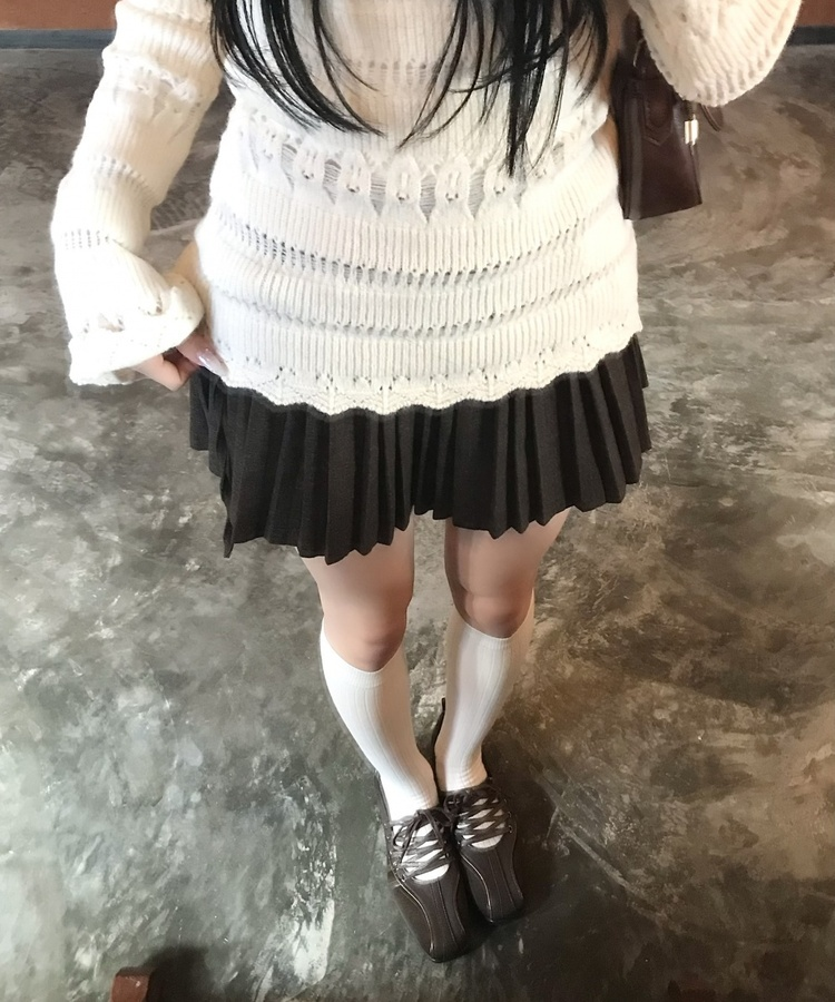 벨트 주름 미니 스커트 브라운