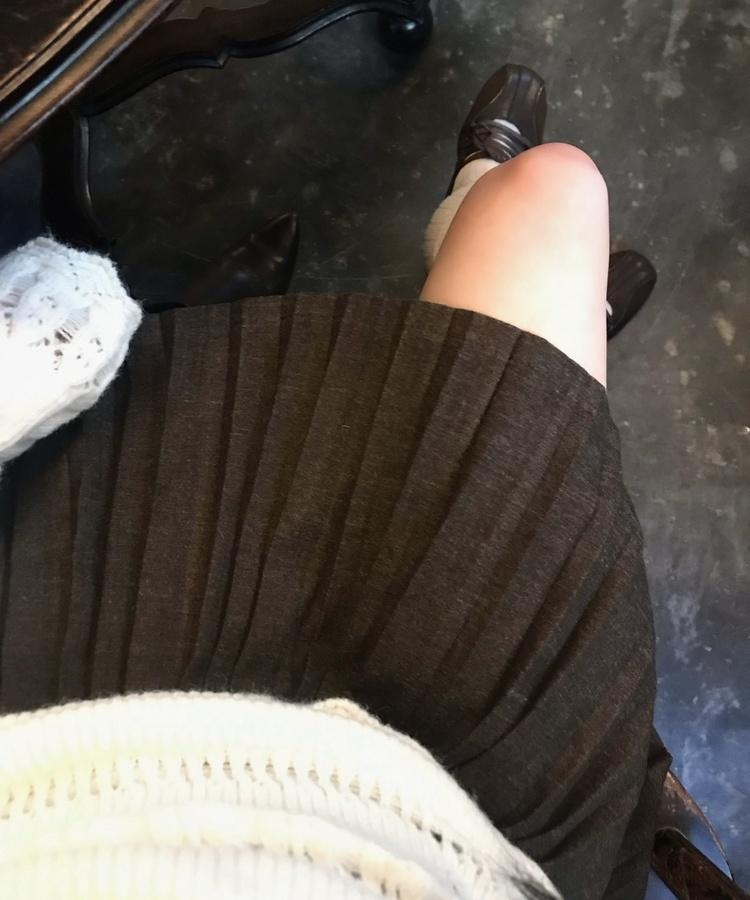 벨트 주름 미니 스커트 브라운