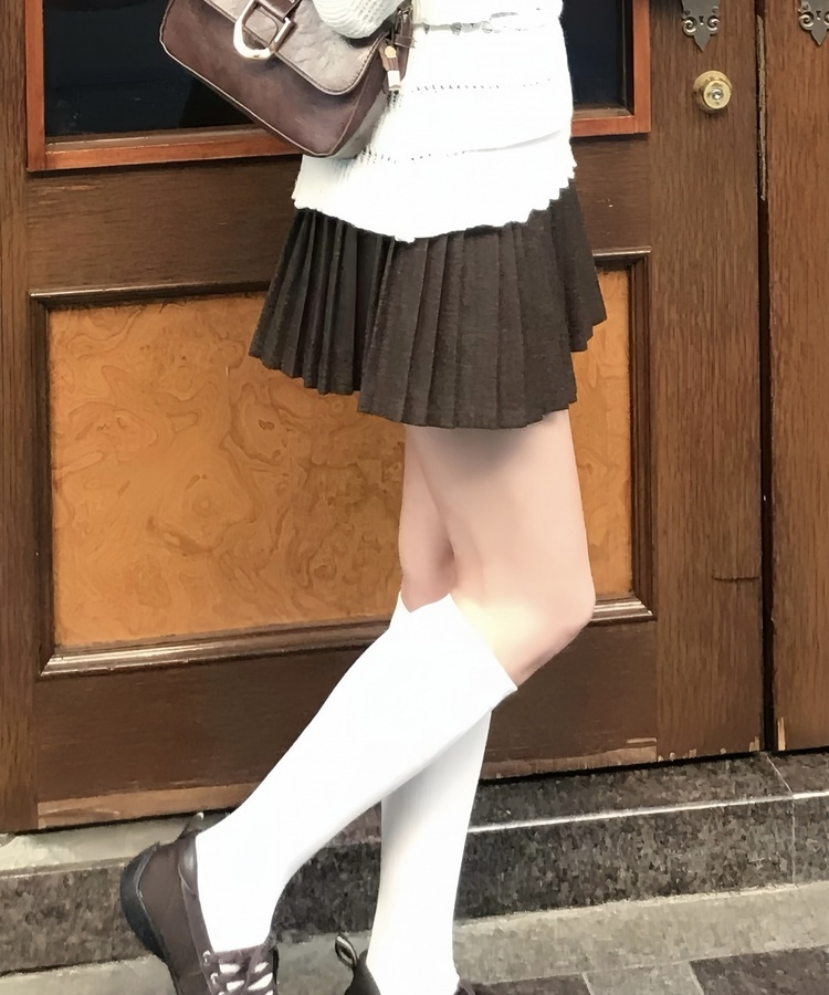 벨트 주름 미니 스커트 브라운