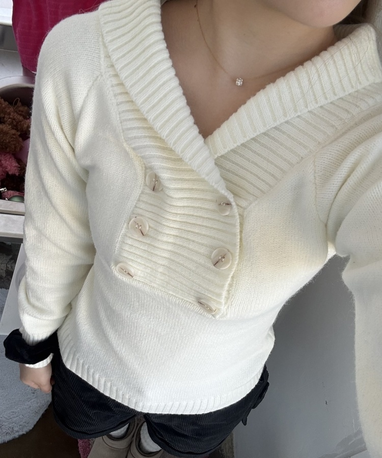 더블 버튼 니트티 아이보리