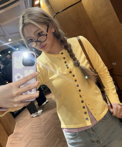 레트로 슬림 버튼 가디건 옐로우