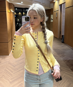 레트로 슬림 버튼 가디건 옐로우