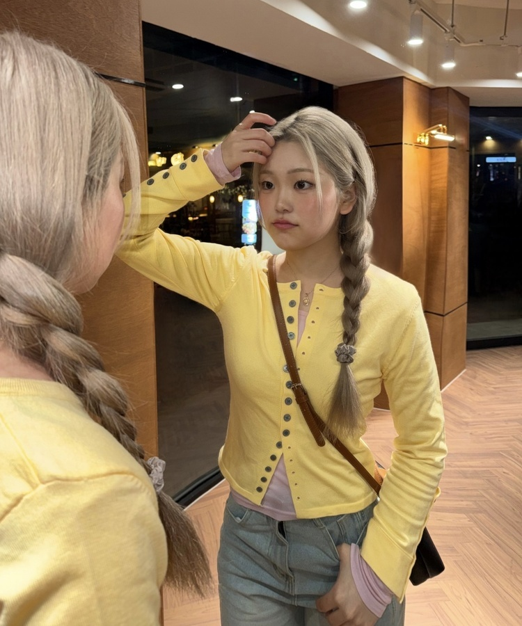 레트로 슬림 버튼 가디건 옐로우