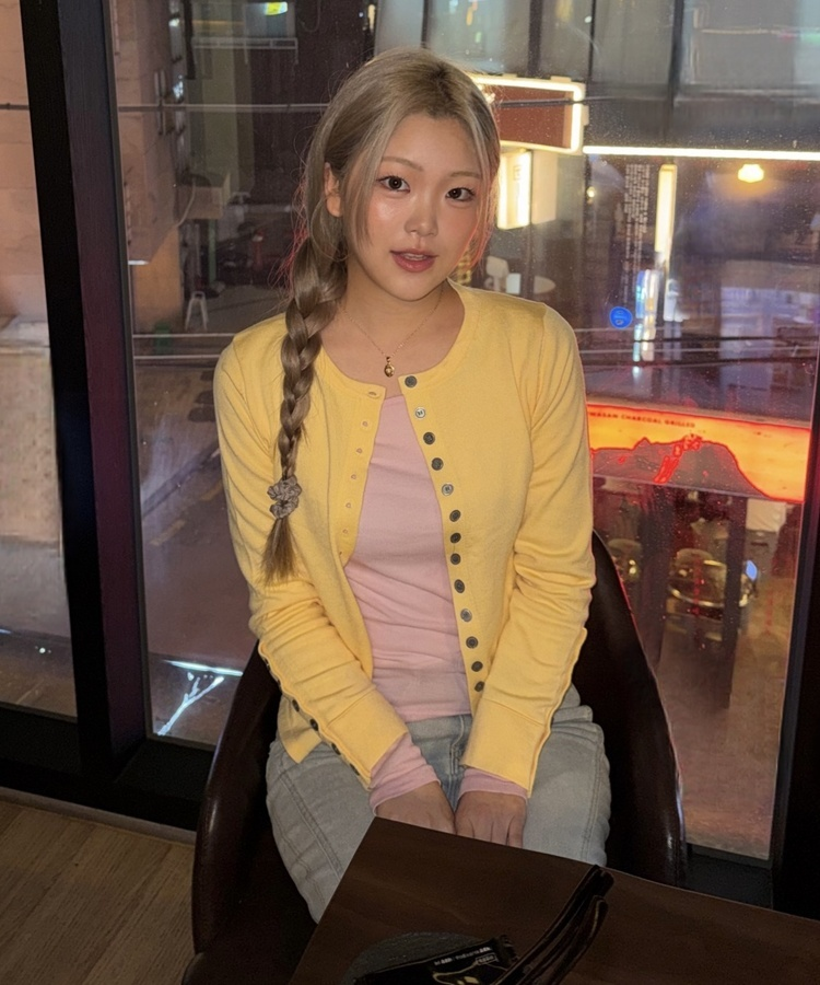 레트로 슬림 버튼 가디건 옐로우