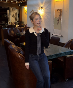 (세트)도트 타이 니트 블랙