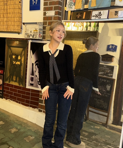 (세트)도트 타이 니트 블랙