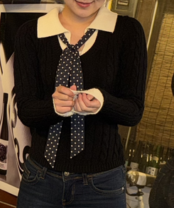 (세트)도트 타이 니트 블랙