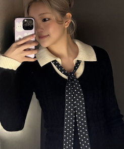 (세트)도트 타이 니트 블랙