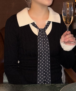 (세트)도트 타이 니트 블랙