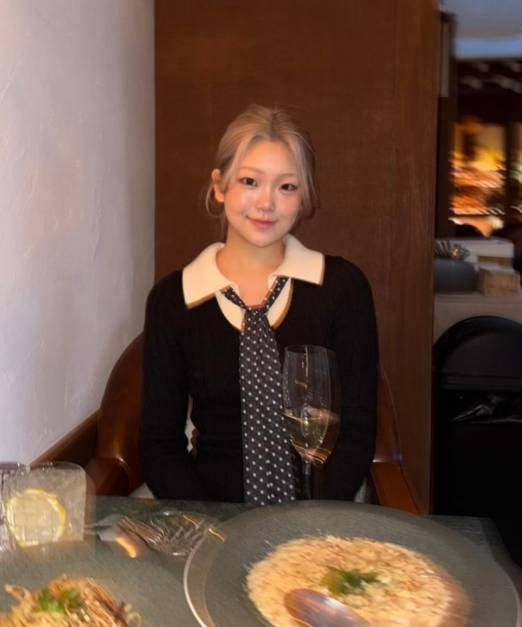 (세트)도트 타이 니트 블랙