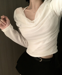 ホルターネックシフォンシャーリングブラウスTシャツ IVORY