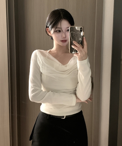 ホルターネックシフォンシャーリングブラウスTシャツ IVORY