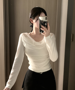 ホルターネックシフォンシャーリングブラウスTシャツ IVORY