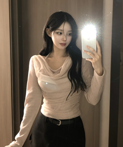 ホルターネックシフォンシャーリングブラウスTシャツ BEIGE