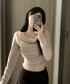 ホルターネックシフォンシャーリングブラウスTシャツ BEIGE