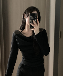 ホルターネックシフォンシャーリングブラウスTシャツ BLACK