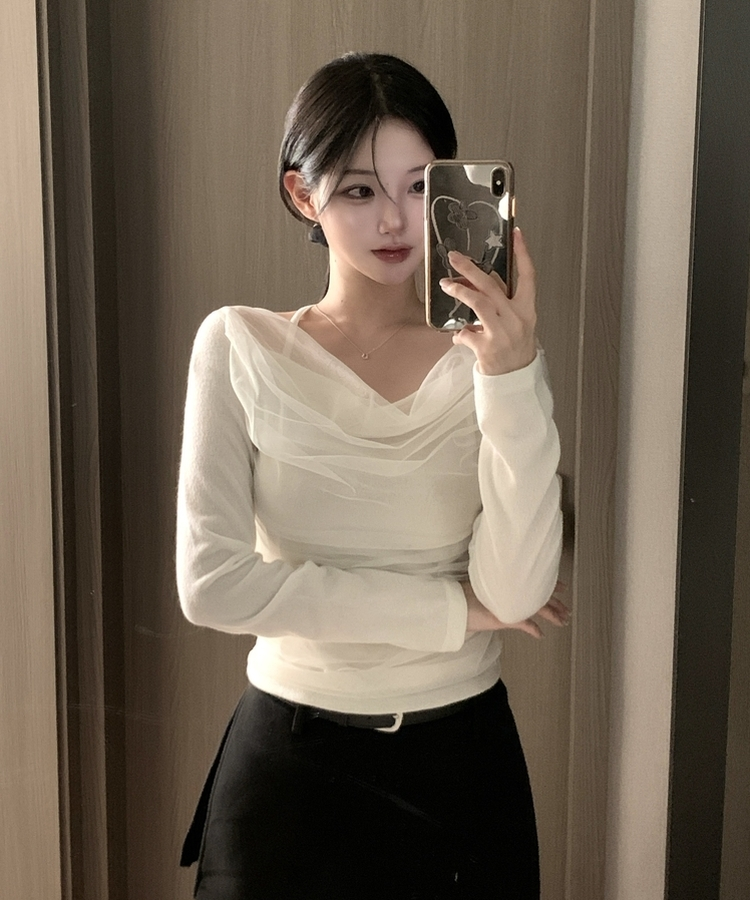 ホルターネックシフォンシャーリングブラウスTシャツ IVORY