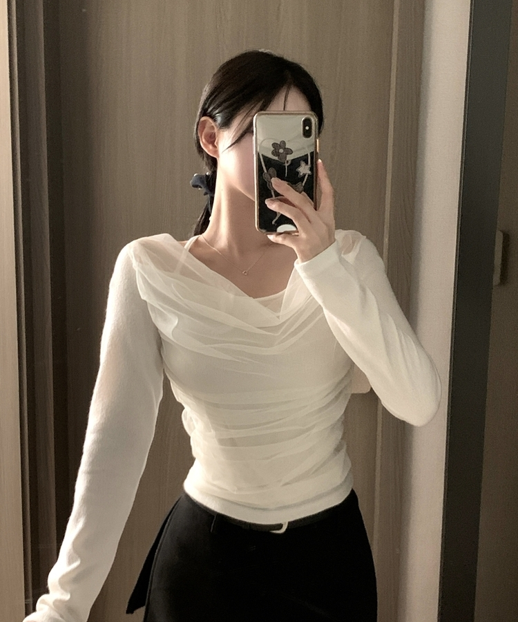 ホルターネックシフォンシャーリングブラウスTシャツ IVORY