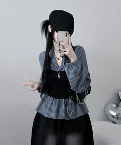 스트라이프뷔스티에레이어드주름핀턱셔츠남방 소라