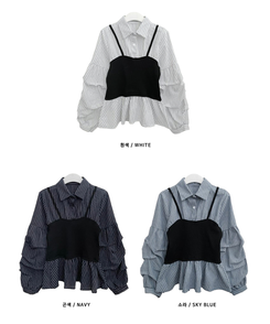 스트라이프뷔스티에레이어드주름핀턱셔츠남방