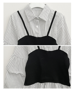 스트라이프뷔스티에레이어드주름핀턱셔츠남방