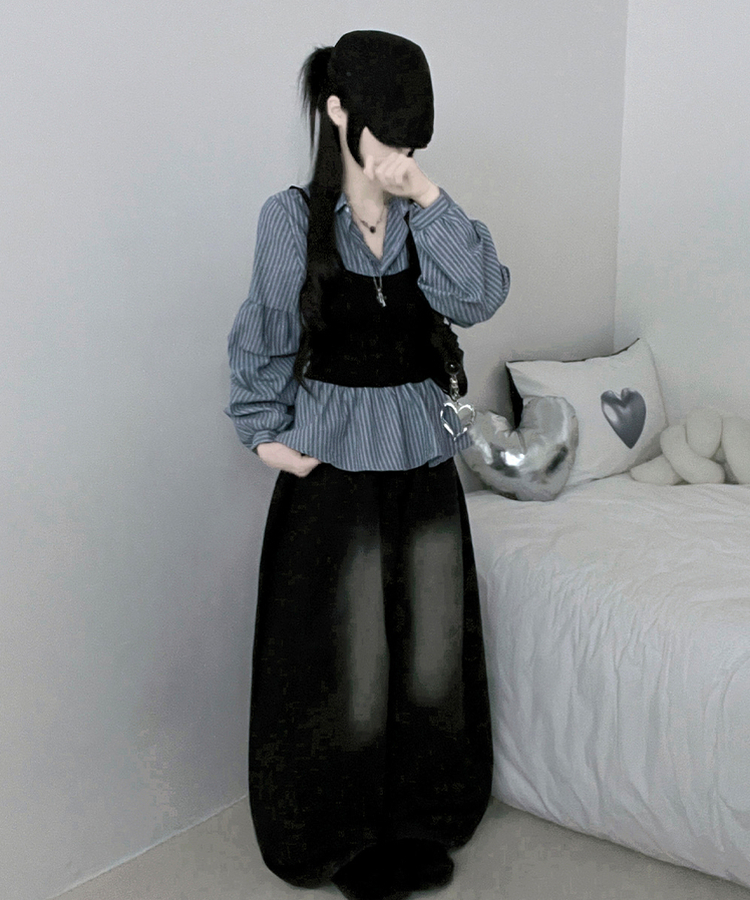 스트라이프뷔스티에레이어드주름핀턱셔츠남방 소라