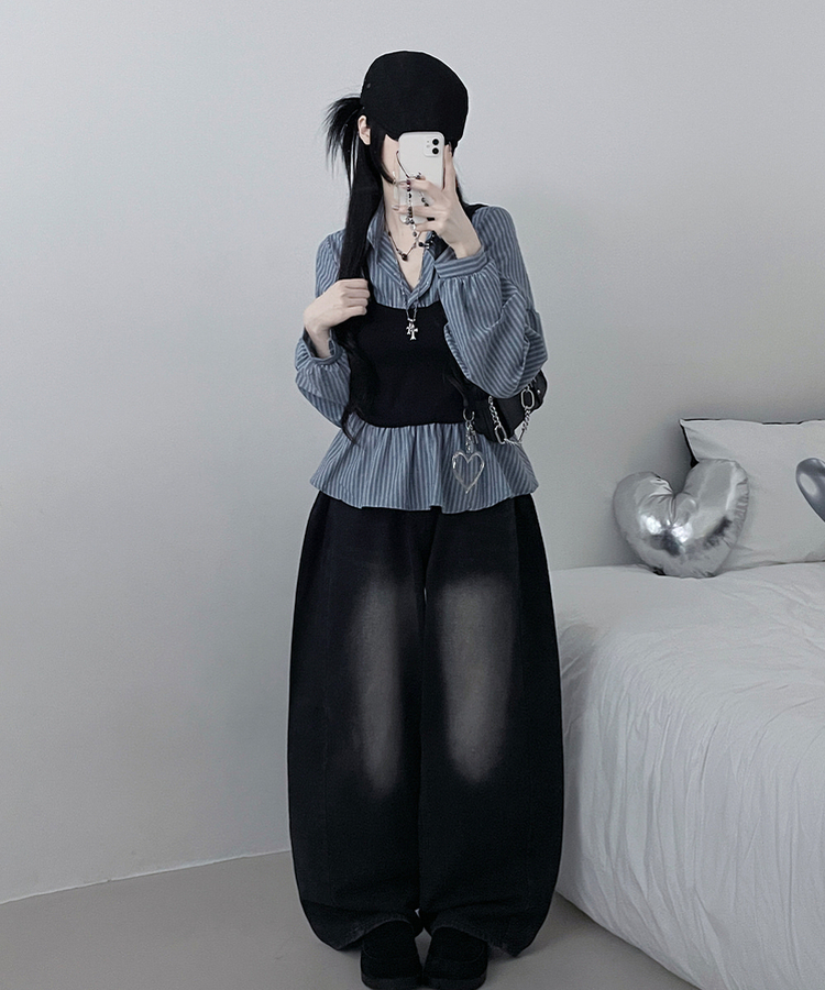 스트라이프뷔스티에레이어드주름핀턱셔츠남방 소라