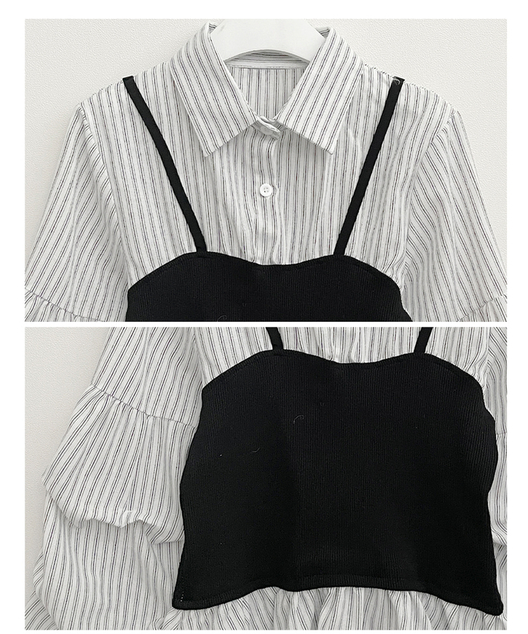 스트라이프뷔스티에레이어드주름핀턱셔츠남방