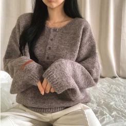 オーバーフィットヘンリーネックニット(5color) BEIGE