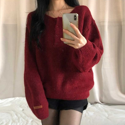 オーバーフィットヘンリーネックニット(5color) RED