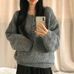 オーバーフィットヘンリーネックニット(5color) GREY