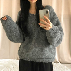 オーバーフィットヘンリーネックニット(5color) GREY