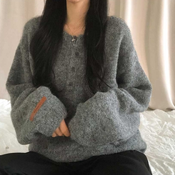 オーバーフィットヘンリーネックニット(5color) GREY