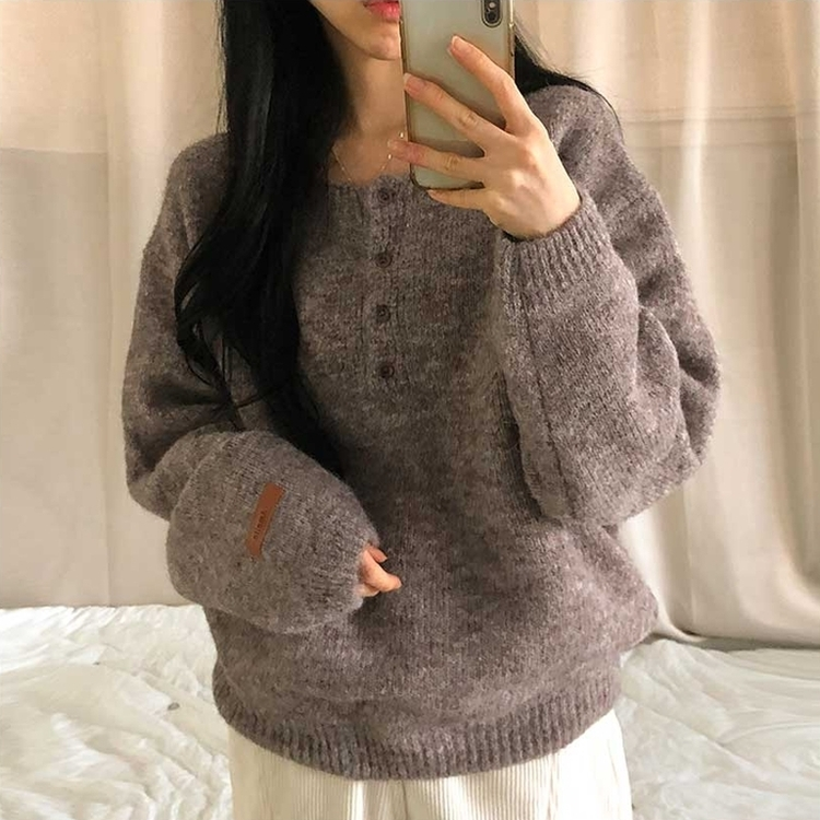 オーバーフィットヘンリーネックニット(5color) BEIGE